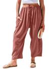 Calça Feminina TARSE de Linho Pantalona Casual com Cordão e Bolsos - M