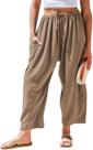 Calça Feminina TARSE de Linho Pantalona com Cordão e Bolsos Café M