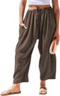 Calça Feminina TARSE de Linho Pantalona com Cordão e Bolsos Cor Café M