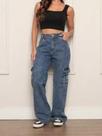 calça feminina wide leg cargo jeans a sarja polso da perna calça feminina wide leg cargo jeans a sarja polso da perna