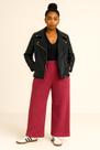 Calça feminina wide leg moletom flanelado com bolsos