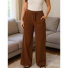 Calça Feminina Wide Leg Pantalona Bolsos Frontais Malha Canelada Premium Conforto Casual