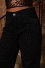 Calça feminina wide Preto com strass/brilho aplicação - 44 Calça feminina wide Preto com strass/brilho aplicação - 44