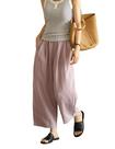 Calça feminina Yeokou, de linho, casual de verão, capris, perna larga, rosa