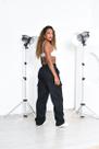 calça femininas cargo skate 5 bolsos sarja com elastano na cintura com cordão
