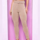 Calça Feminino Canelado 3D Longa com cinto