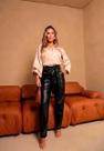 Calça Feminino Couro P.u Cinto De Amarração Elegante 1862