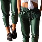 Calça fitness casual jogger feminina cirrê verde bonsai