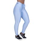 Calça fitness feminina detalhe cadarço cós poliamida brilho acetinado orbis-azulclaro