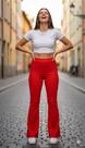 Calça Flare Canelada de Viscolycra Vermelho Queimado - Tamanho Único até 40