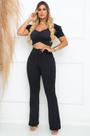 Calça Flare com Zíper e Bolsos Preta Lisa - Conforto e Estilo