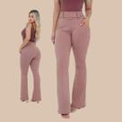 Calça Flare Feminina Cintura Alta Social Jacquard Linho Com Elastano E Cinto