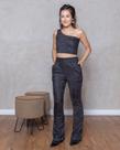 Calça Flare Feminina de Brilho Lurex Cintura Alta