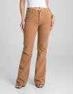 Calça Flare Feminina Sawary Sarja Cintura Alta Marrom Com Elastano