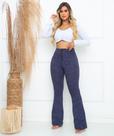 Calça Flare Jacquard com Zíper e Bolsos Azul Mescla - Conforto e Estilo Calça Flare Jacquard com Zíper e Bolsos Azul Mescla - Conforto e Estilo