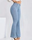 Calça Flare Jeans Feminina Kovali Premium Estilo Gringa Com Elastano Cintura Alta Levanta Bumbum Delave Calça Flare Jeans Feminina Kovali Premium Estilo Gringa Com Elastano Cintura Alta Levanta Bumbum Delave