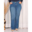 Calça Flare Jeans Feminina Plus Size Clara cintura alta boca larga lycra/elastano