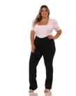 Calça Flare Plus Size Feminina Preta Shyros Cintura Média
