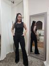 Calça Flare preta em suede