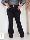 Calça Flare Preta Jeans Plus Size Dois Botões Feminina cintura alta boca larga lycra/elastano - 46
