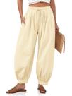Calça Harem Cicy Bell feminina, elástica de verão, cintura alta, bege Calça Harem Cicy Bell feminina, elástica de verão, cintura alta, bege