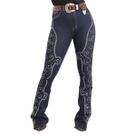 Calça Jeans Azul Feminina Brilhos Pratas Western Barretos Moda Country Texas Ranch Jeans