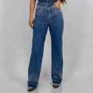 Calça Jeans Azul Feminina Wide Leg Diamond Brilhos Pratas Cintura Alta Moda Country Texas Ranch