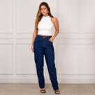 Calça Jeans Boca Reta Com Estilo Casual Feminino De Bolso Forro Destroyer Liso