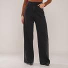 Calça Jeans Brilho Wide Leg Moda Boiadeira Tamanho:46Cor:Preto