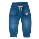 Calça jeans carinha bordada jogger com babado