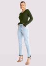 Calca jeans chapa barriga com detalhe barra lunender 20836