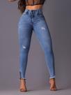 Calça jeans cigarreie feminina com barra desfiada -Tamanho 44