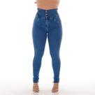 Calça jeans clara premium elastico cos largo de 3 botão com bolso new