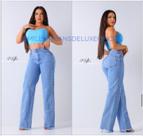 Calça Jeans Claro Wid Leg Barra Desfiada Cintura Alta Miller