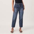 Calça Jeans Color Mom Cintura Alta e Pregas Azul Escuro