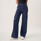 Calça Jeans Color Wide Cargo Cintura Alta