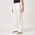 Calça Jeans Color Wide Leg Elástico no Cós Branco Cru