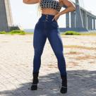 Calça jeans cos alto 3 botão com elastico sky fuan levanta bumbum laycra