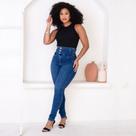 Calça Jeans De Cos Largo Elástico Com 3 Botão New Vintage