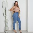 Calça Jeans de Cos Largo Elástico New Vintage Com Fechamento Costa Zíper de Cintura Alta