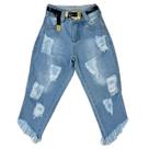 Calça Jeans Diagonal Infantil Feminina Destroyed Modinha Mini Diva LANÇAMENTO