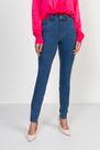 Calça Jeans Esmeralda Skinny Cós Alto Com Bolso Flor De Lis