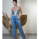 Calça Jeans Feminina 100% Algodao Wide Leg