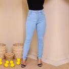 Calça Jeans Feminina Básica Lisa Com Jeans Claro Marmorizado