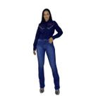 Calça Jeans Feminina Bordada Elit com Pedras Nas Pernas e Nos Bolsos Traseiros-Os Vaqueiros