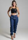 Calça jeans feminina cargo sawary, cor azul tam 38
