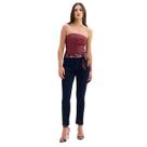 Calça Jeans Feminina Cigarrete Com Cinto Flor De Lis