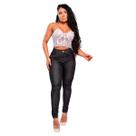 Calça Jeans Feminina, Cor Preta Lisa, Modelo Skinny Sem Lavagem, Cintura Alta, Clássico Chic