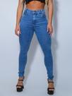 Calça jeans feminina cos alto laycra marmorizada com levanta bumbum