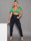 Calça jeans feminina cos largo destroyer com 2 botão amaciado puido